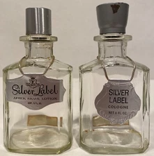 VINTAGE SILVER LABEL AFTER SHAVE & COLOGNE BOTTLE FULLER BRUSH COMPANY