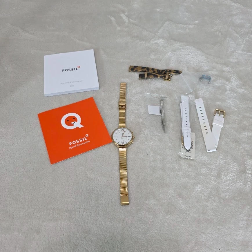 Reloj inteligente híbrido Fossil Q FTW5045 dorado (¿rosa?), Bandas blancas y marrones incluidas con caja Foto 2 de 4