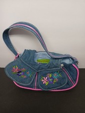 Sassy Pet Saks by Douglas Bag Denim Pink Outline Purse Embroidered Flowers