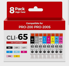 CLI-65 Compatible Ink Cartridge 8 Pack High Yield for Canon PRO-200/200S