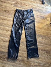 H M Divided Women's Black Faux Leather Straight Leg Pants Size 8