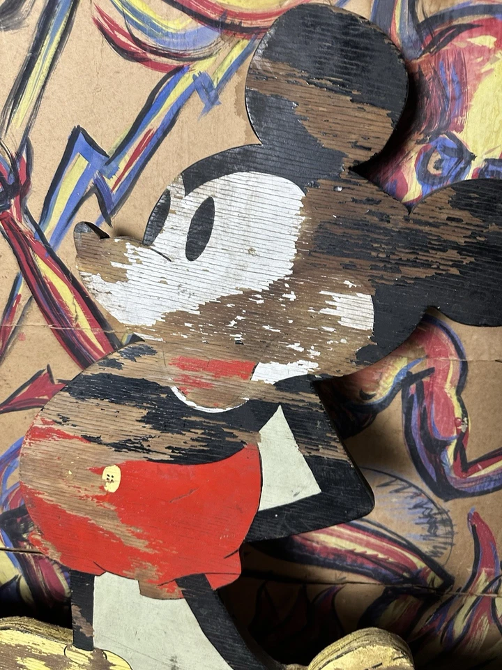 Letrero de dibujos animados vintage de madera de Mickey Mouse para colgar abrigo ropa arte popular Foto 3 de 4