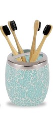 Handcrafted Turquoise Mosaic Glass Toothbrush Holder - Coastal Boho Bath Decor