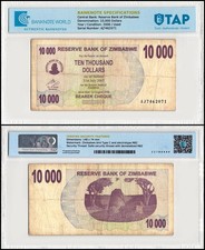 Zimbabwe 10000 Dollars Bearer Cheque, 2006, P-46, Used, Authenticated