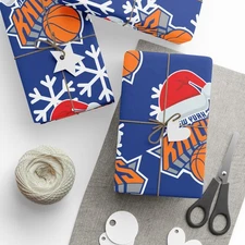 NBA Wrapping Paper, New York Knicks Gift Wrap for Holidays, Christmas Basketball