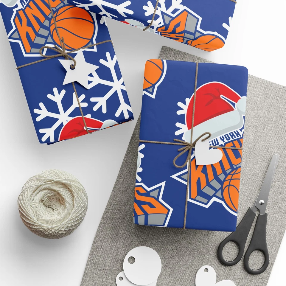 WRAPLOCKER NBA Wrapping Paper, New York Knicks Gift Wrap for Holidays, Christmas Basketball