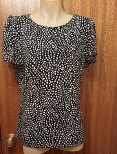 Jane Lamerton Black & White Spotted Flutter Sleeve Blouse Size M 