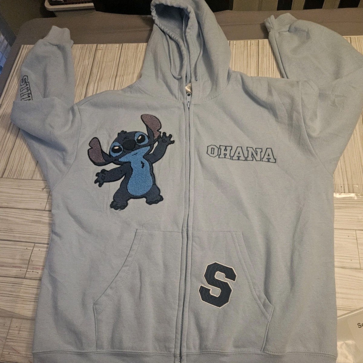 DISNEY STITCH Hoodie Womens Large Blue Sweatshirt Full-Zip