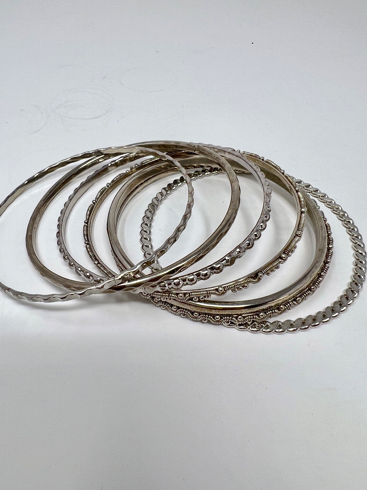 7 Pc Set Silver-Tone Stackable Bangle Bracelets L… - image 5