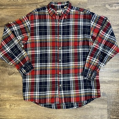 RedHead Men Large Plaid Flannel Shirt Red Navy Workwear Classic Outdoors Warm