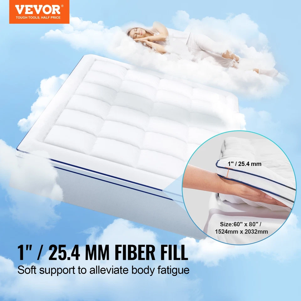 VEVOR Surmatelas Queen Rembourrage en Fibre Amovible Lavable Épaisseur 25,4 mm - Photo 2/4