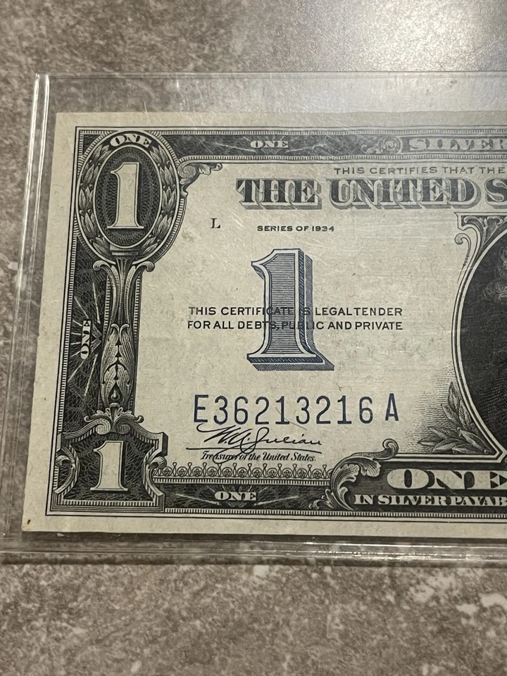 1934 $1 Silver Certificate. Beautiful Quality Paper Excellent Condition - Image 3 of 4