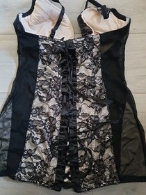 Ann Summers Black & Nude Lace  & Mesh Corset Back Babydoll Dress Size 18