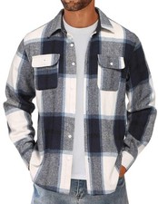 Men's Flannel Button Down Shirts Lightweight Long Sleeve Jackets Navy Blue XL 