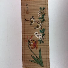 Vintage Chinese Bamboo Wall Art Scroll Hanging Birds Flowers Blossom Asian Decor
