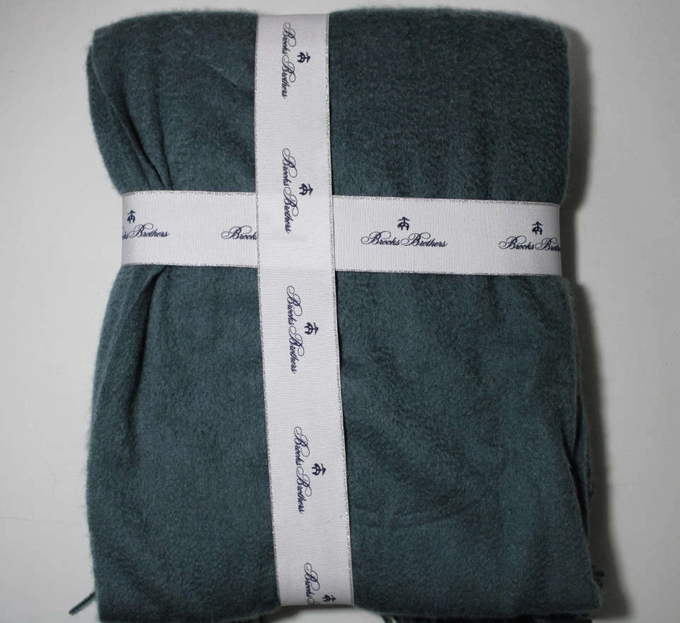 NWT Brooks Brothers Cashmere Knitted Throw Blanket Dark Green W/Tassels 50”x60” - Image 2 of 4