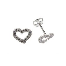 Heart Earrings Silver Stud Austrian Crystal Sterling Silver Studs