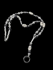 Handmade black and silver beaded lanyard eyeglass chain with rhinestone skulls