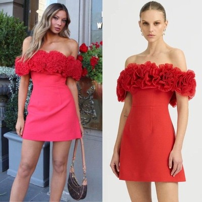 off the shoulder rosette mini dress Sonya Moda Nahla Sorrento Red Off the Shoulder Rosette Mini Dress Size XL  NWT