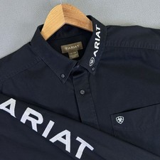 Ariat Shirt Mens XL Black Twill Embroidered Team Logo Collar Spell Out Cowboy