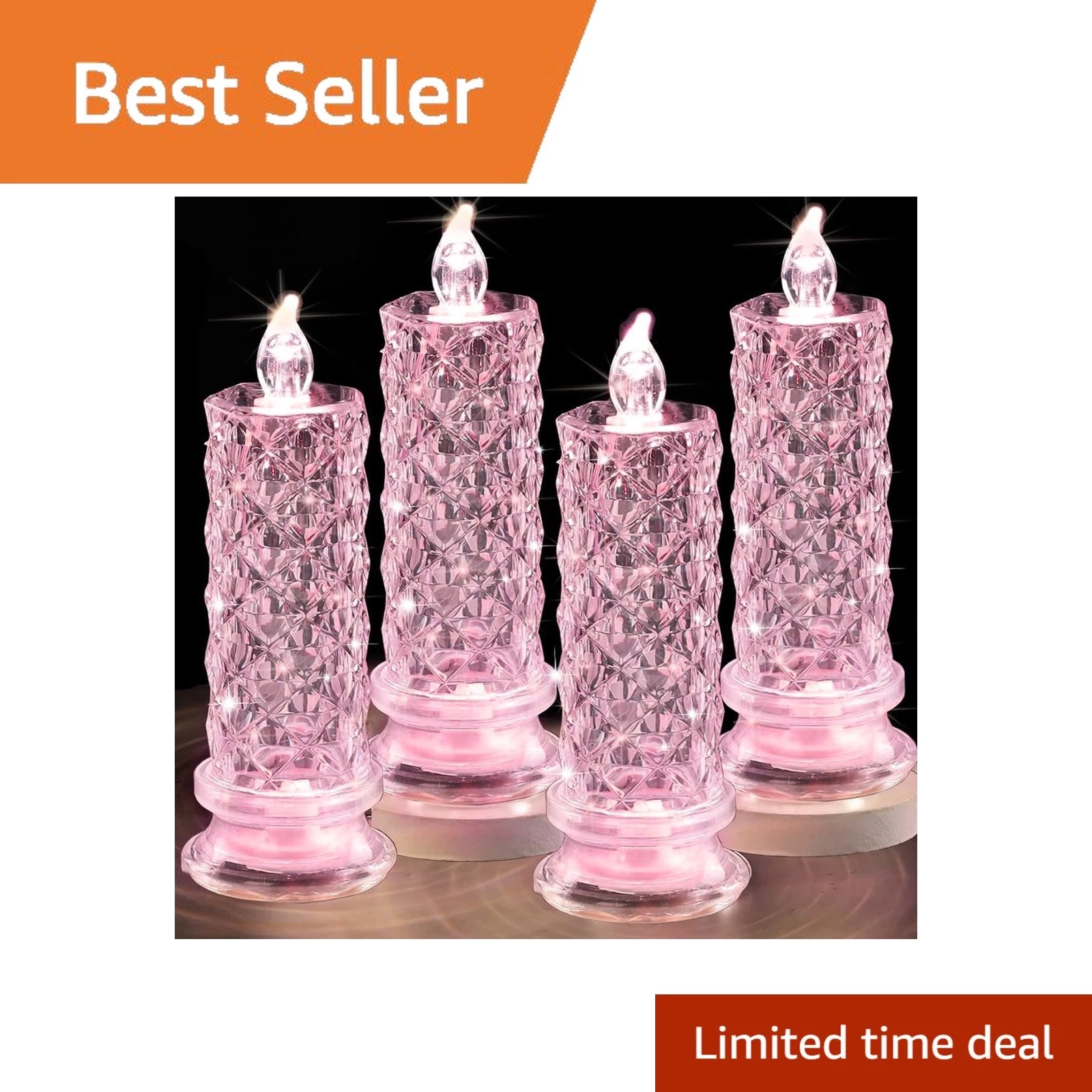 SupBri Rose Halo LED Candles, Pink Crystal, D 2.5" x H 7.2" - product detail image 1