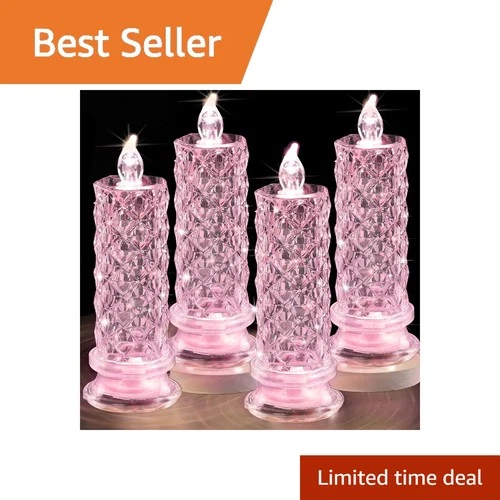 SupBri Rose Halo LED Candles, Pink Crystal, D 2.5" x H 7.2" video thumbnail