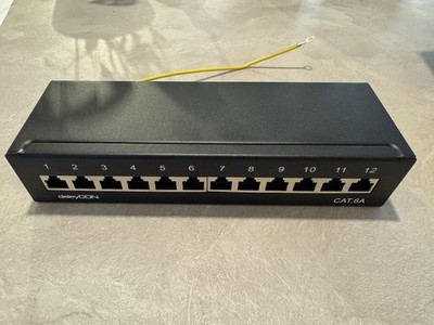deleyCON CAT6a Patchpanel 12 Port Netzwerk Verteilerfeld geschirmt LSA Schwarz