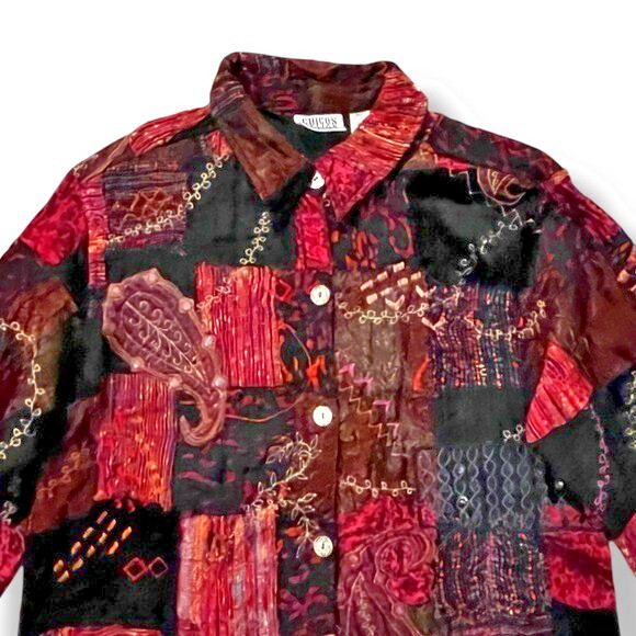 Vintage Chicos Jacket Mixed Patchwork Velvet Embr… - image 1