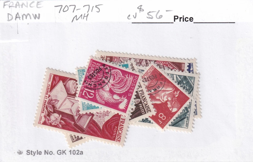 MATT'S STAMPS FRANCE #707-#715 COMMEMORATIVE ISSUES OF 1954, MH CV$56 - Image 3 of 3