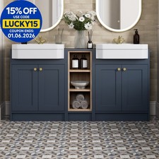 1540mm Traditional Double Vanity Basin Unit & Shelving Bathroom Furniture Blue