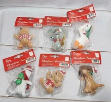 Vintage Revco Flocked Animal Christmas Ornaments Lot Of 6