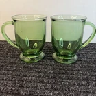 Vintage Anchor Hocking Fern Green Cups/ Mugs With Handle Glass Heavy Set Of 2