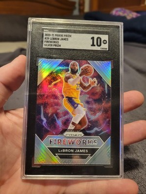 2020-21 Prizm LeBron James Fireworks Silver Refractor SGC 10 LAKERS RARE! SP