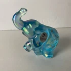 Fenton Art Glass Blue Hand Painted Floral Elephant Signed E Lowe Figurine