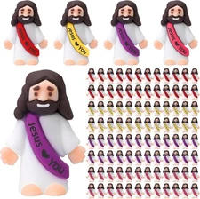 Bememo 100 Pcs Little Jesus Figures Jesus Loves You Original Design Rubber Pocke