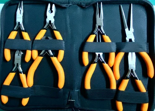 8pc Mini Plier Set Soft Grip in Zip Case Needle combi long nosed bent side cut
