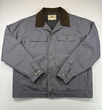 Woolrich Jacket Mens XL Gray Canvas Chore Coat Sherpa Lined Corduroy Collar
