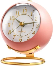 Analog Alarm Clocks for Bedrooms,Small Desk Clocks,Night Light, Non-Ticking，Batt