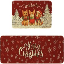 Christmas Kitchen Rugs Set of 2 17x30 17x47 2 Piece Red Merry Christmas Non...