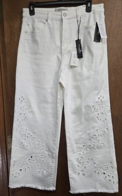 NWT Womens Liverpool Stride White Crop Floral Cutouts Frayed Hem Jean  Size 8/29