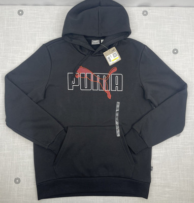 Puma Black Raised Up Red Cat Fleece Hooded Sweatshirt Hoodie Mens Sz M NWT