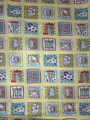 Coffee Cups Cappuccino Mocha Silverware Cotton Fabric BTY