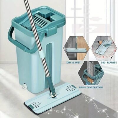 Wischmopp set mit eimer mop set putzeimer 6 Mikrofaser Wischpads Enthalten