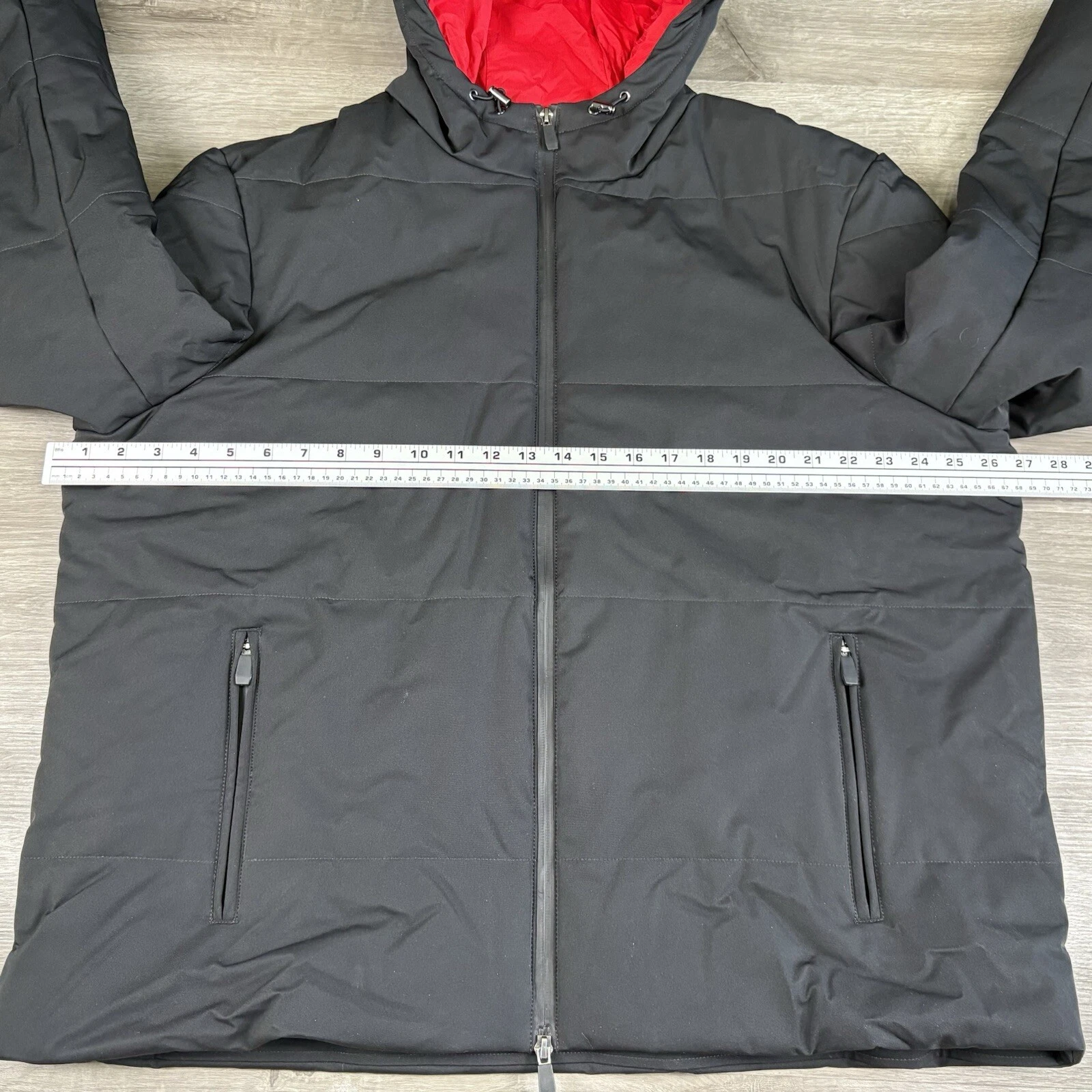 Michael Kors X TECH Uomo Taglia XXL Nero Rosso Puff Jacket con Cappuccio Primaloft Nuovo con etichette