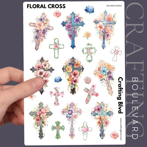 FLORAL CROSS MEMORIAL Planner Journal STICKERS DIE CUT SHAPE or CARD TOPPERS - Picture 18 of 34