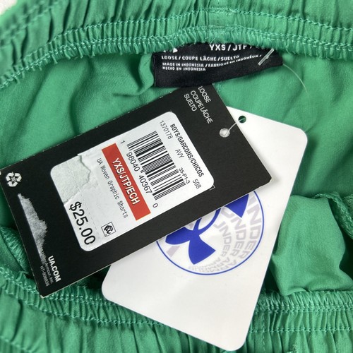 Under Armour Shorts UA Youth Boys Size XS Green Woven Polyester Graphic NEW $25 - Picture 6 of 10