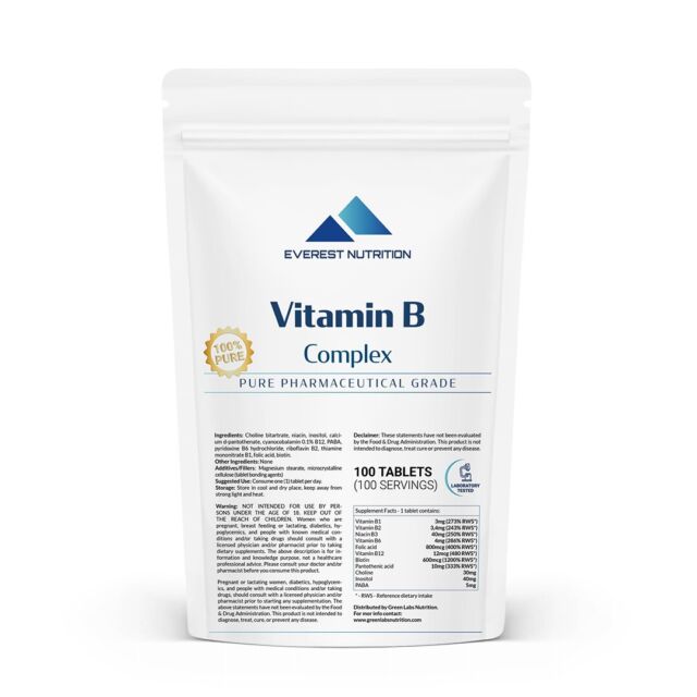 Vitamin B-Complex 100 tablets High Dose Full Spectrum B Vitamins