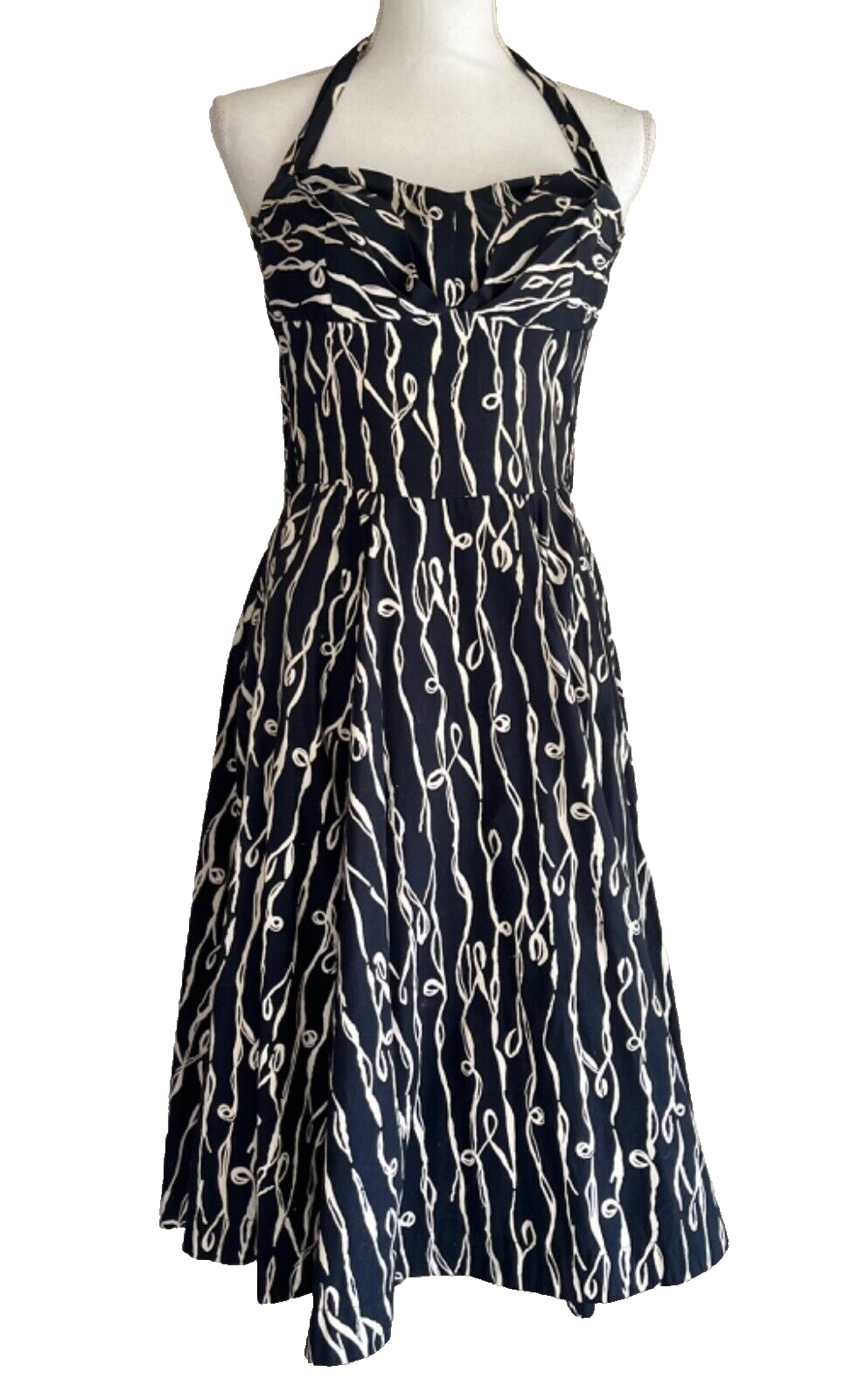 GIRLS OF SAVOY 2 Black & Tan MIDI Pinup Dress Anthropolgie Removable Strap Retro