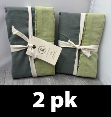 2pk Southern Living Simplicity DUO Fringe Rever. Pillow Sham Green Standard Sz