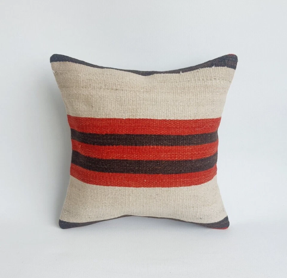 16x16 Rustic Kilim Pillow Cover , Decorative Natural Cushion Case - Image 3 of 4